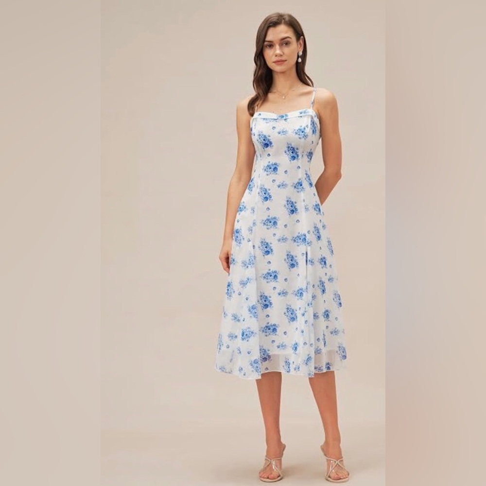 NEW Floral Blue and White Midi Dress